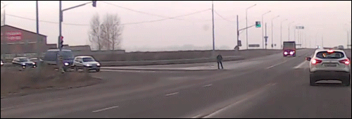 Close-call-collision-lucky-pedestrian