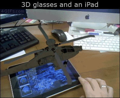 Viewing a helicopter on an iPad through 3-D glasses