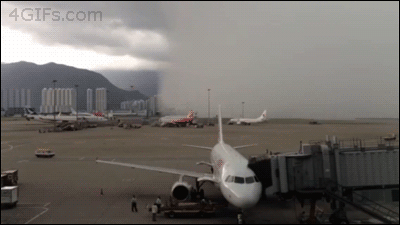 Huge storm invades an aiport