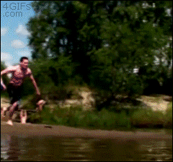 A guy backflips into the water without sinking