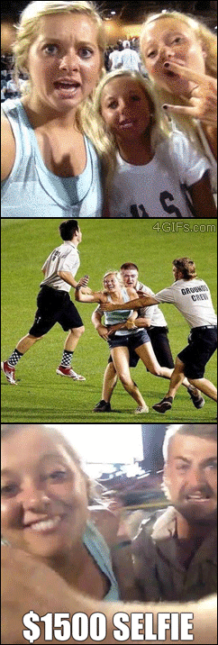 A girl records geting tackled by security as she runs across the baseball field during a game
