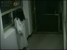 A man is scared by what looks like the girl from The Ring and kicks her