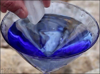 An ice cube instantly freezes the liquid it's put in