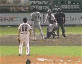 A baseball fight turns into them hopping on one foot