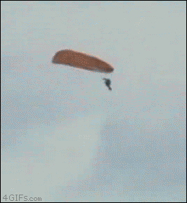 A guy skydiving is able to do loops by swinging the parachute