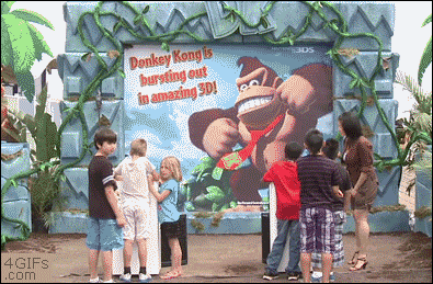 Kids are scared when Donkey Kong suddenly jumps out at them