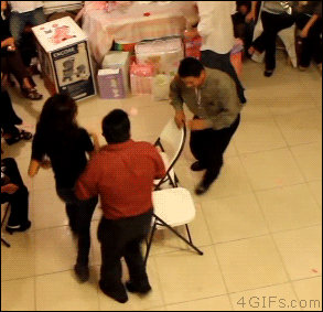 Musical chairs ends badly for a woman