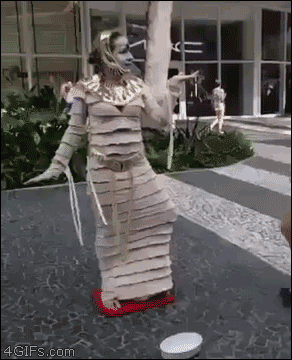 A living statue gets revenge for getting pushed