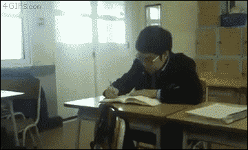 A frustrated student's desk becomes a walker