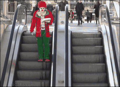 Clowning around on an escalator