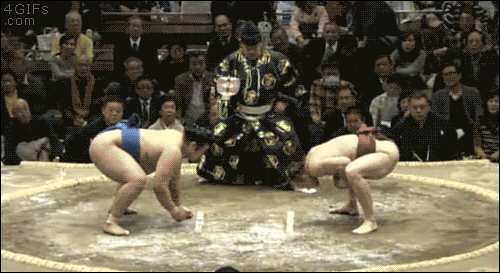 Sumo wrestler dodges his opponent