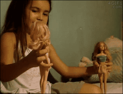 A creepy Barbie doll turns it's head
