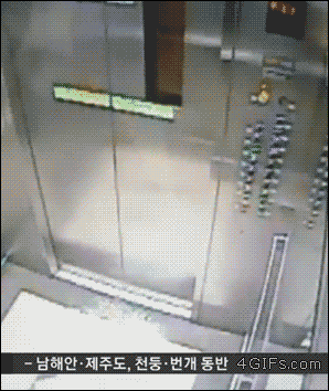 Texting distracts a man from a dangerous elevator situation