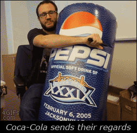 An inflatable Pepsi can is murdered