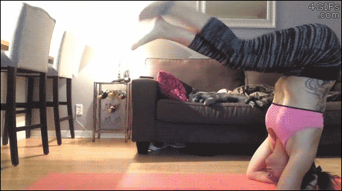 Cats freak out and scatter when a woman doing yoga falls over