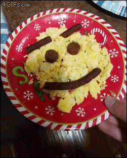 A dog makes a happy face sad when he starts to eat it