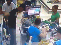 Instant karma for a robber with a knife