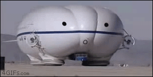 A blimp struggles to lift off