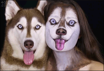 A girl paints her face like a husky