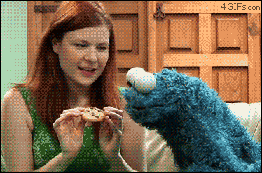 The Cookie Monster is teased with a cookie