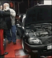 An old man steps on a running dynamometer and quickly falls